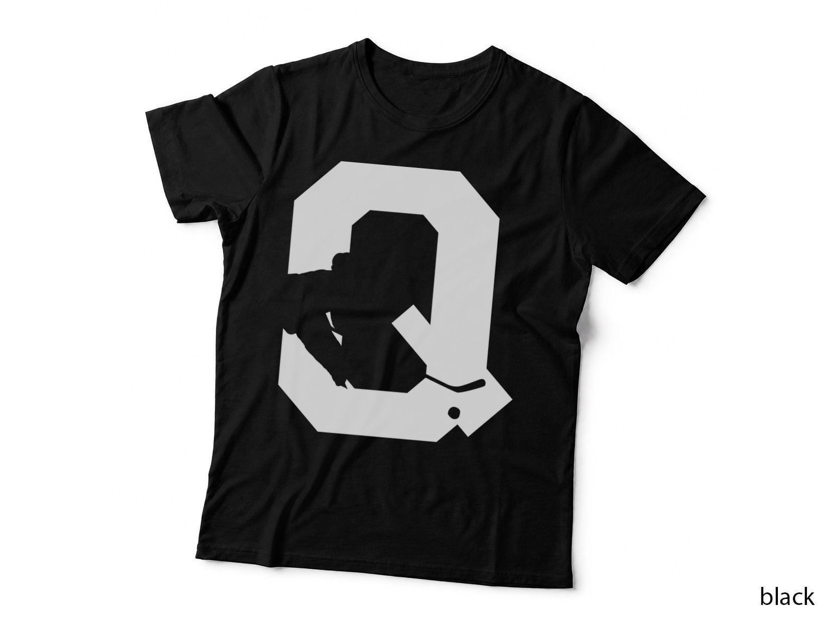 Letter Q with Ghost Silhouette Hockey T-Shirt, Hockey Graphic Tee