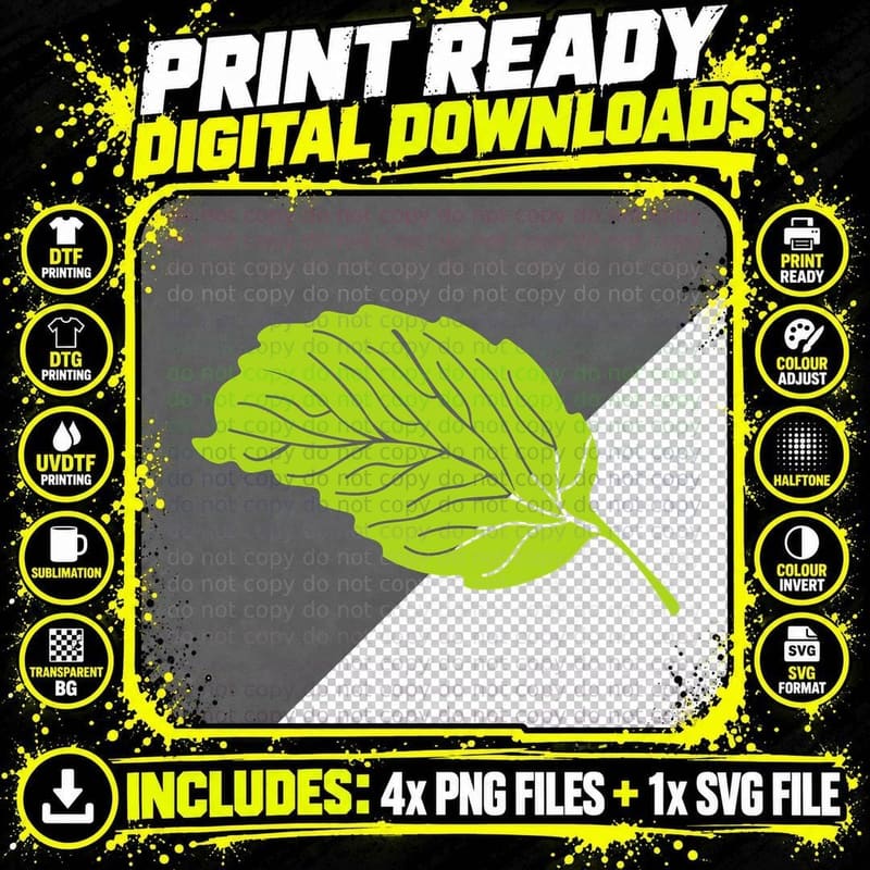 Lime Green Feathery Leaf Design Fall T-Shirt Png SVG Digital Bundle