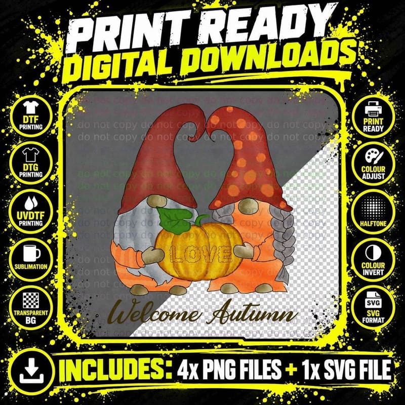 Love Welcome Autumn Fall T-Shirt, Gnomes Pumpkin Love Png SVG Digital Bundle