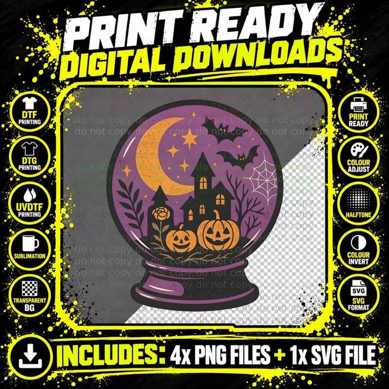 Magic Crystal Ball Halloween Scene Halloween T-Shirt Png SVG Digital Bundle