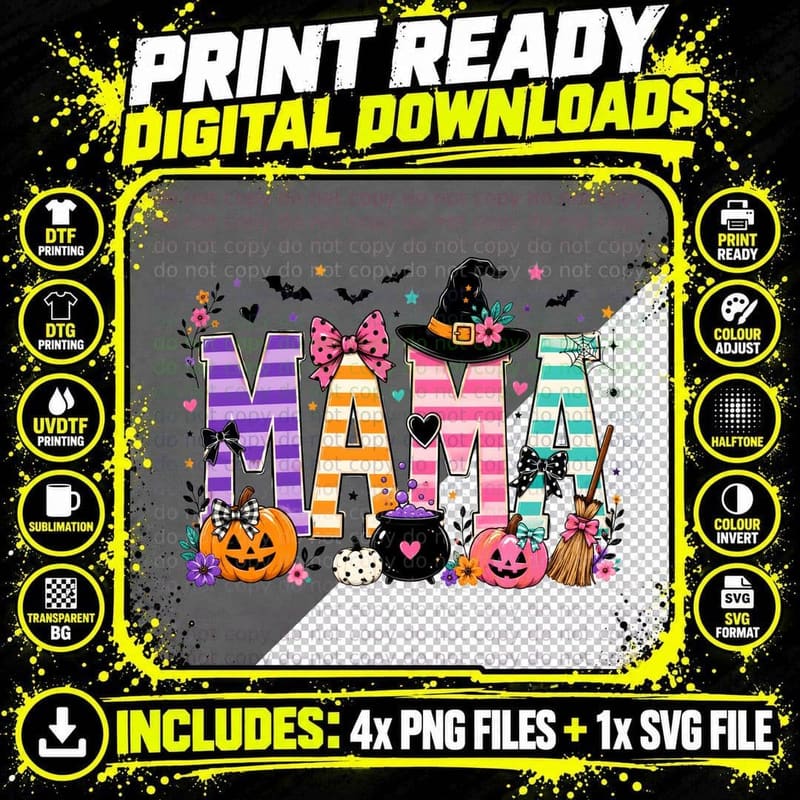 Mama Halloween T-Shirt, Mama Halloween Witch Themed Png SVG Digital Bundle