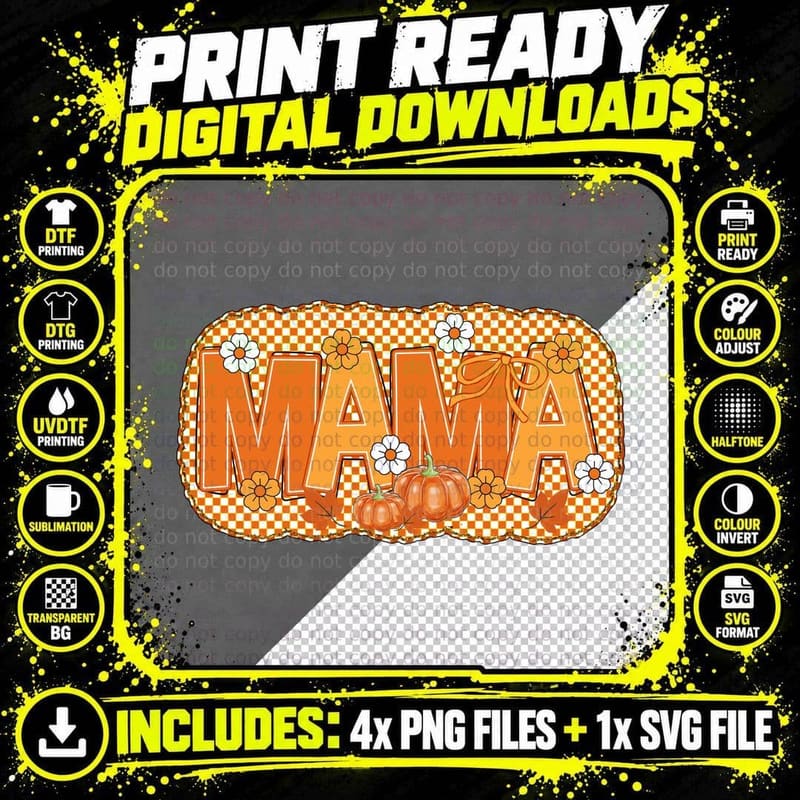 Mama Halloween T-Shirt, Pumpkin Autumn Season Png SVG Digital Bundle