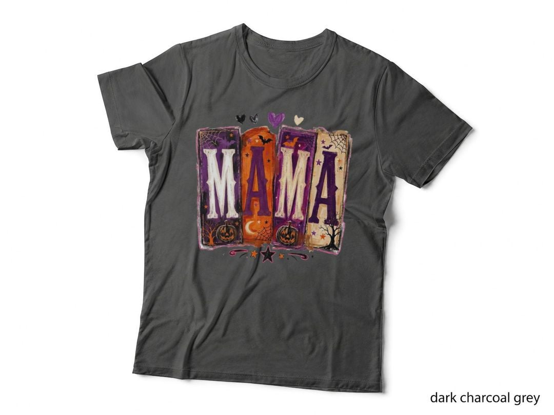 Mama Halloween T-Shirt, Spell Book Pages Pumpkin Moon Spooky Tee