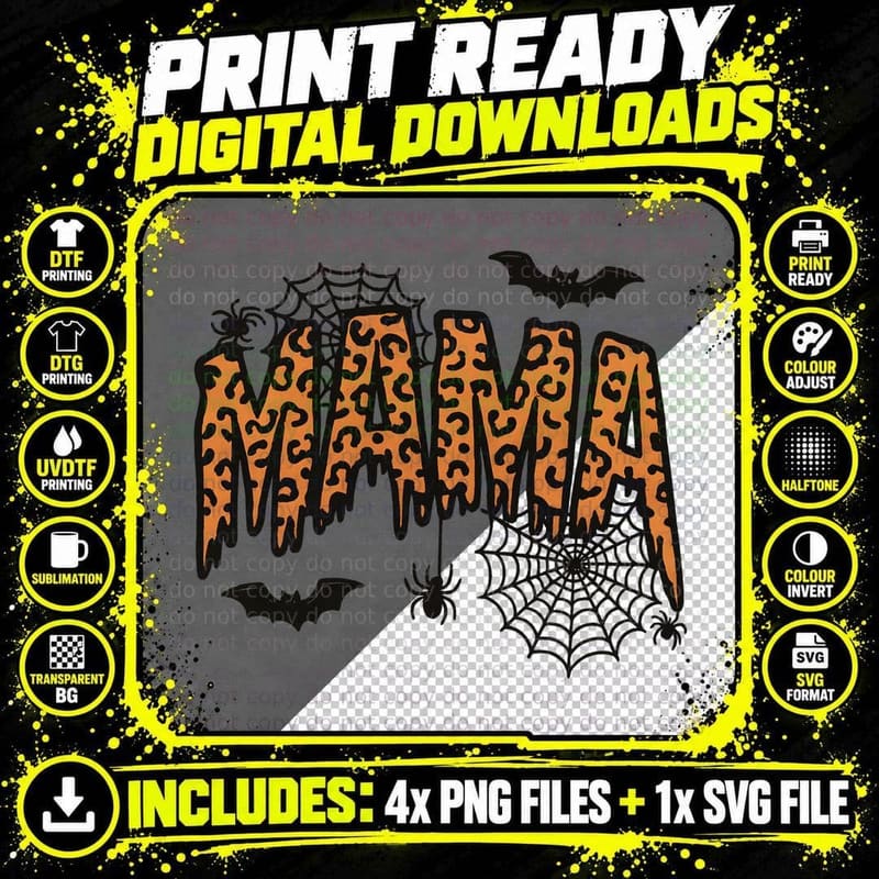 Mania Halloween T-Shirt, Leopard Pattern Pumpkins Text Png SVG Digital Bundle
