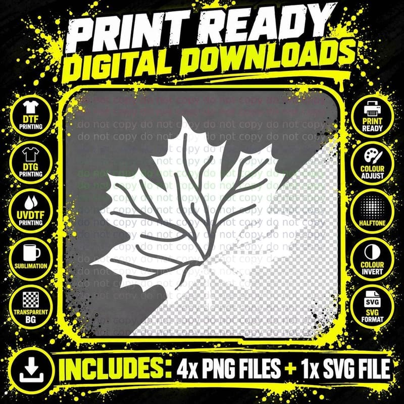 Maple Leaf Veined Silhouette Fall T-Shirt Png SVG Digital Bundle