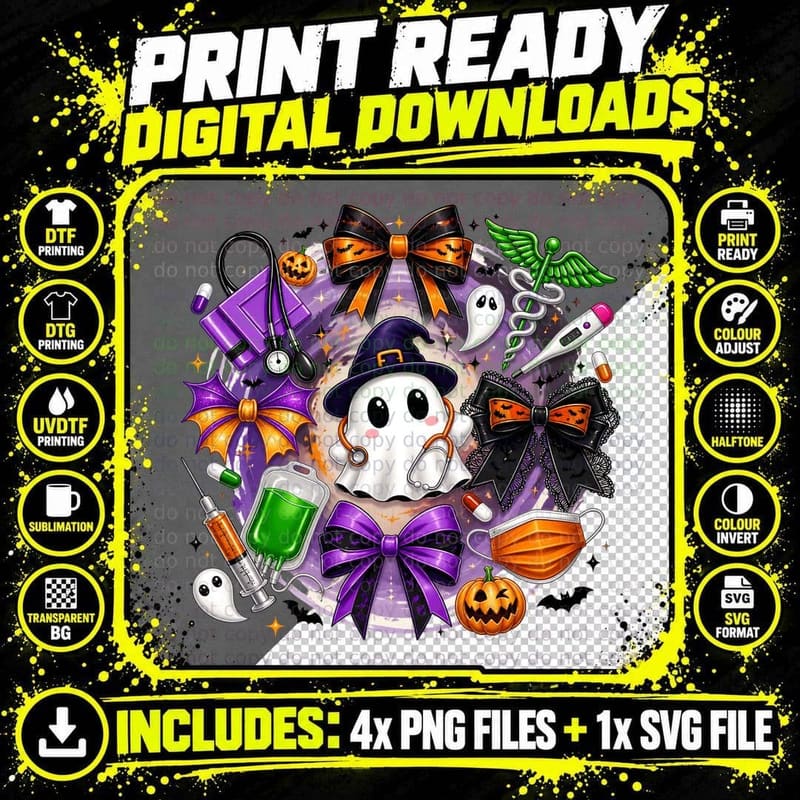 Medical Ghost Healthcare Worker Halloween T-Shirt Png SVG Digital Bundle