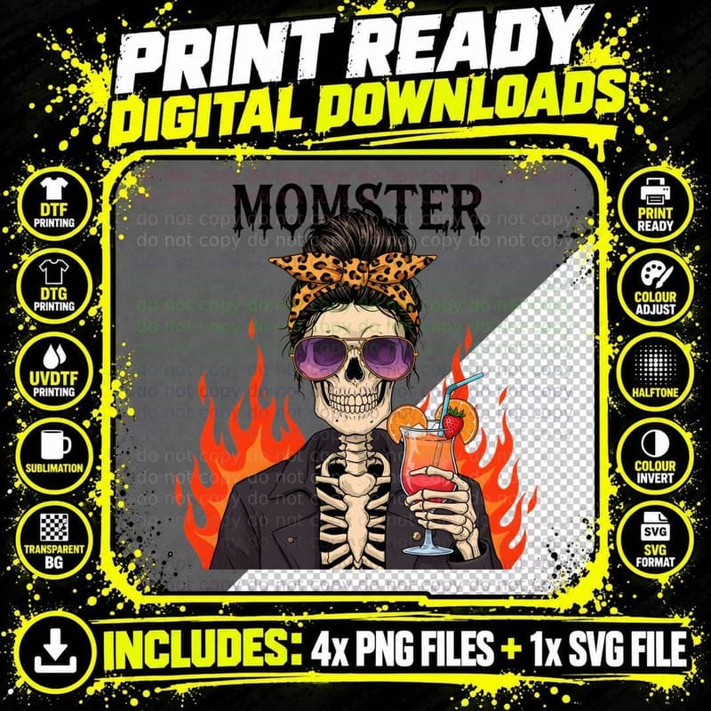 Mom Ster Halloween T-Shirt, Skeleton Leopard Headwrap Png SVG Digital Bundle
