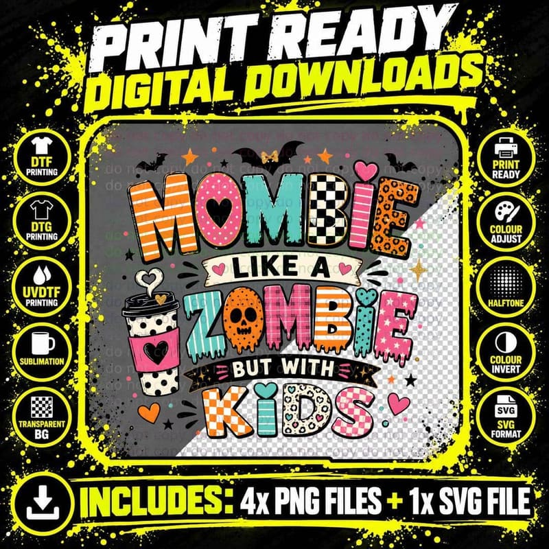 Mombie Like a Zombie but with Kids Halloween T-Shirt Png SVG Digital Bundle