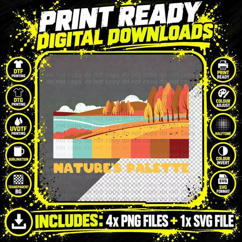 Nature's Palette Fall T-Shirt, Scenic Landscape Trees Png SVG Digital Bundle