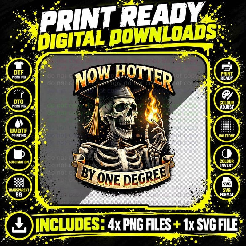 Now Hotter by One Degree Funny Skull T-Shirt Png SVG Digital Bundle