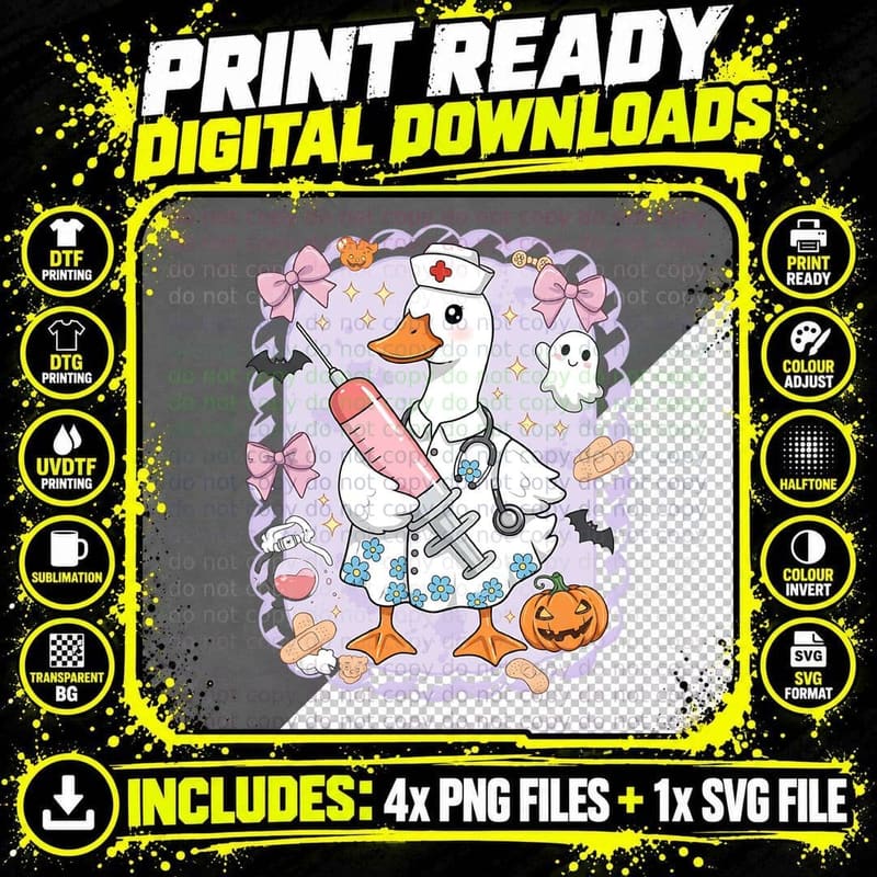 Nurse Duck with Syringes Halloween T-Shirt Png SVG Digital Bundle