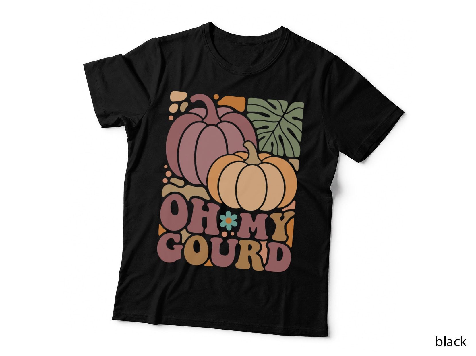 Oh My Gourd Fall T-Shirt, Multiple Pumpkins with Oak Leaf Stems Autumn Tee