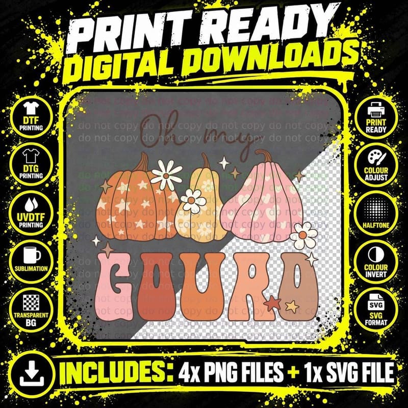 Oh My Gourds Fall T-Shirt, Oh My Gourds Cute Pumpkins Png SVG Digital Bundle