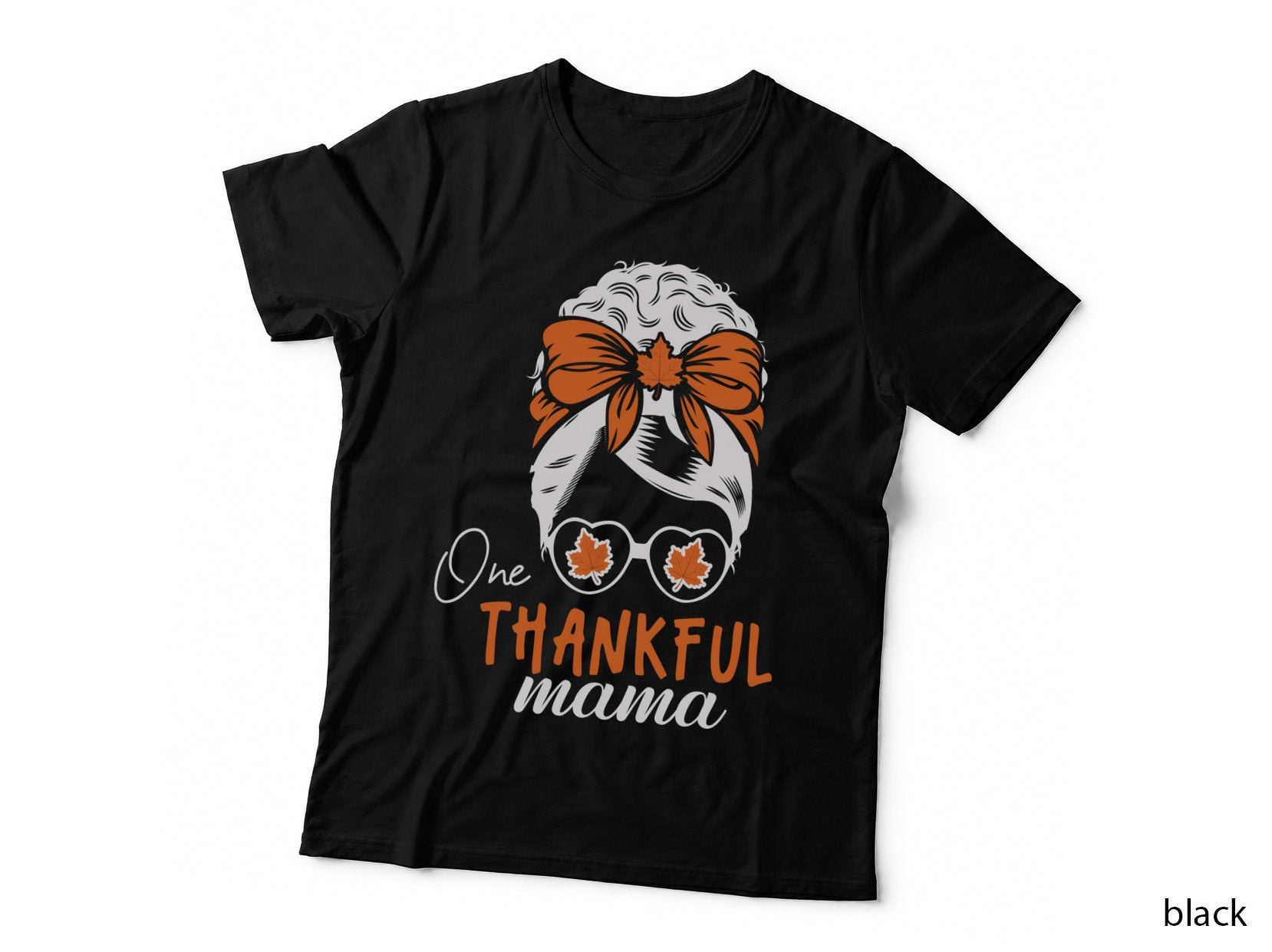 One Thankful Mama Fall T-Shirt, Doll with Bow and Maple Glasses Autumn Tee