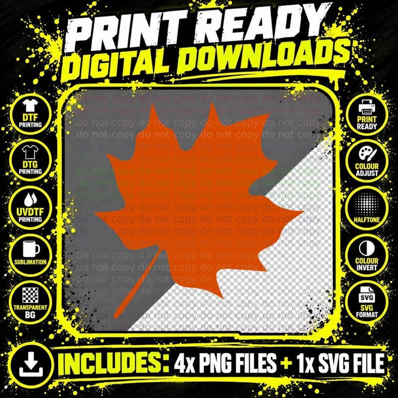 Orange Maple Leaf Solid Silhouette Fall T-Shirt Png SVG Digital Bundle