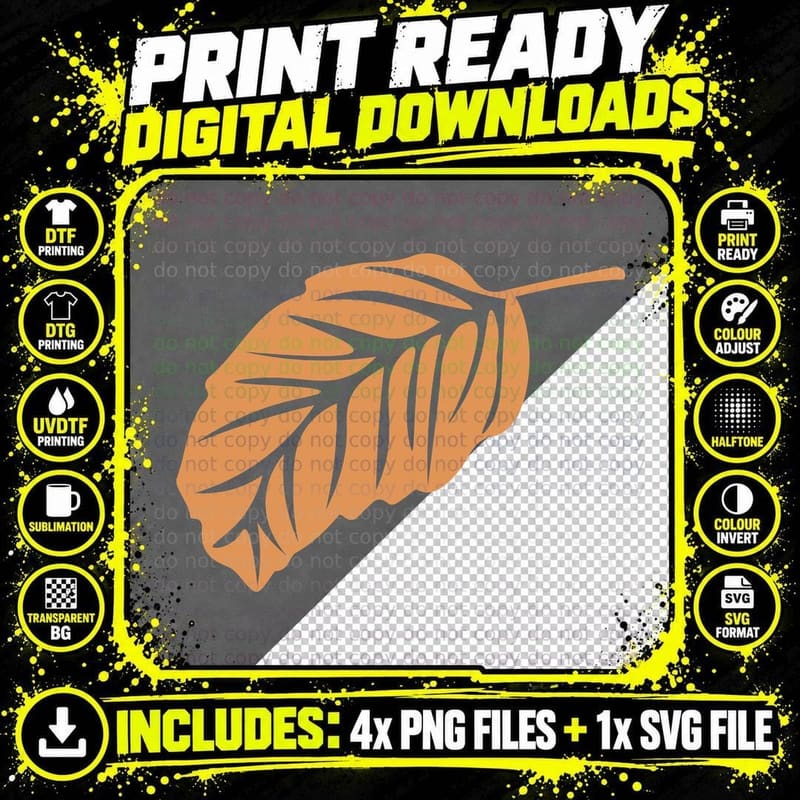 Orange Peach Fallen Leaf Outline Fall T-Shirt Png SVG Digital Bundle