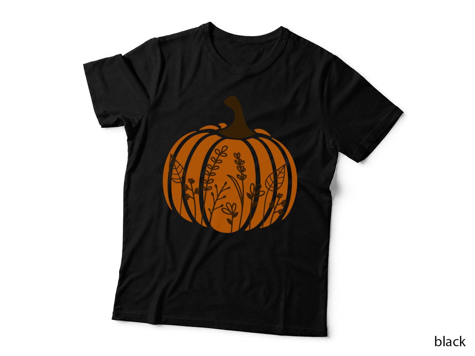 Orange Pumpkin Decorative Leaves Fall T-Shirt, Autumn Season Graphic Tee