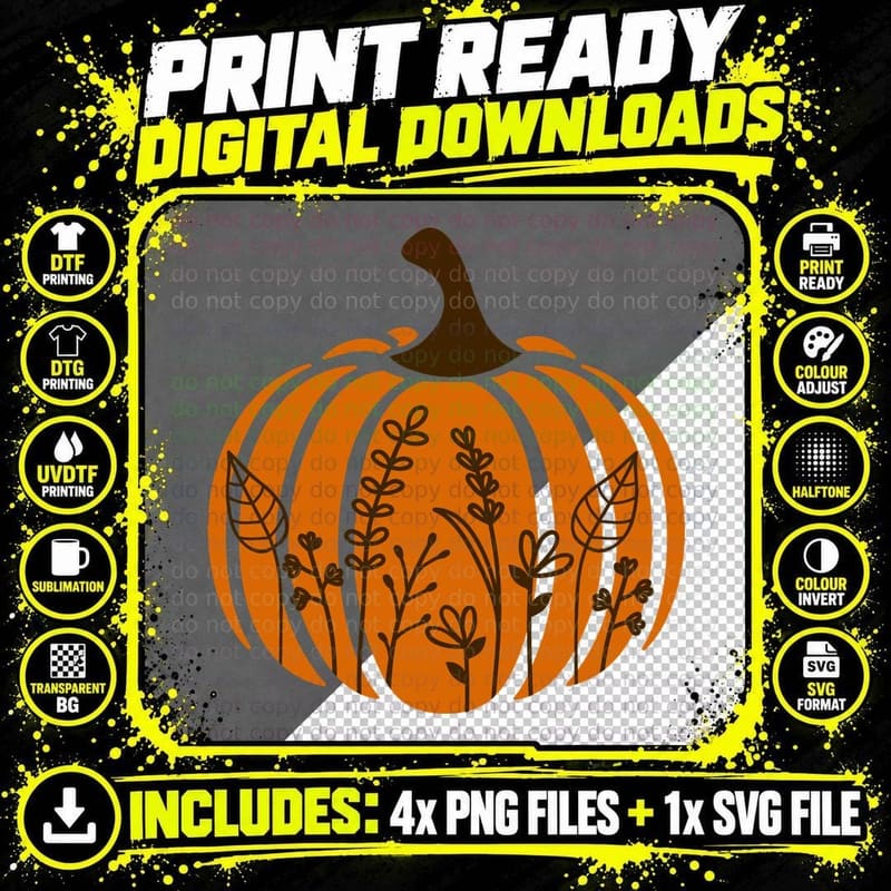 Orange Pumpkin Decorative Leaves Fall T-Shirt Png SVG Digital Bundle