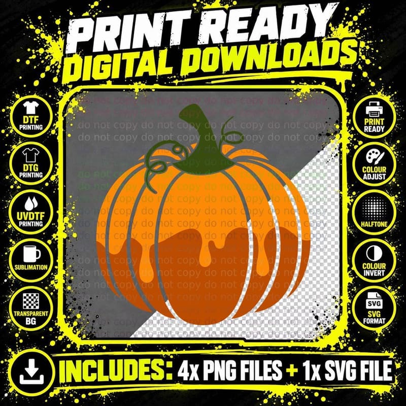 Orange Pumpkin Dripping Effect Fall T-Shirt Png SVG Digital Bundle
