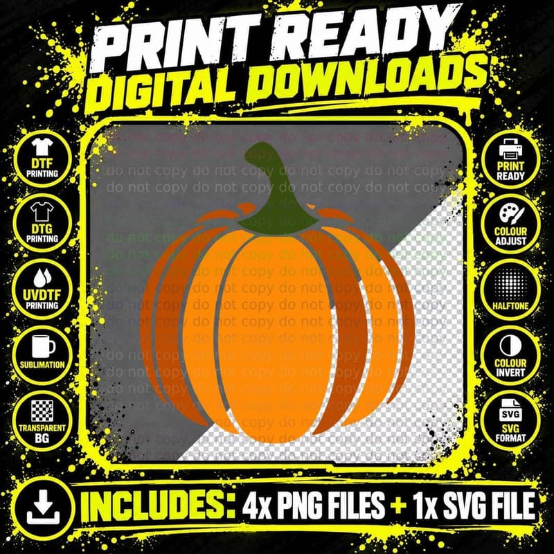 Orange Pumpkin Green Stem Fall T-Shirt Png SVG Digital Bundle