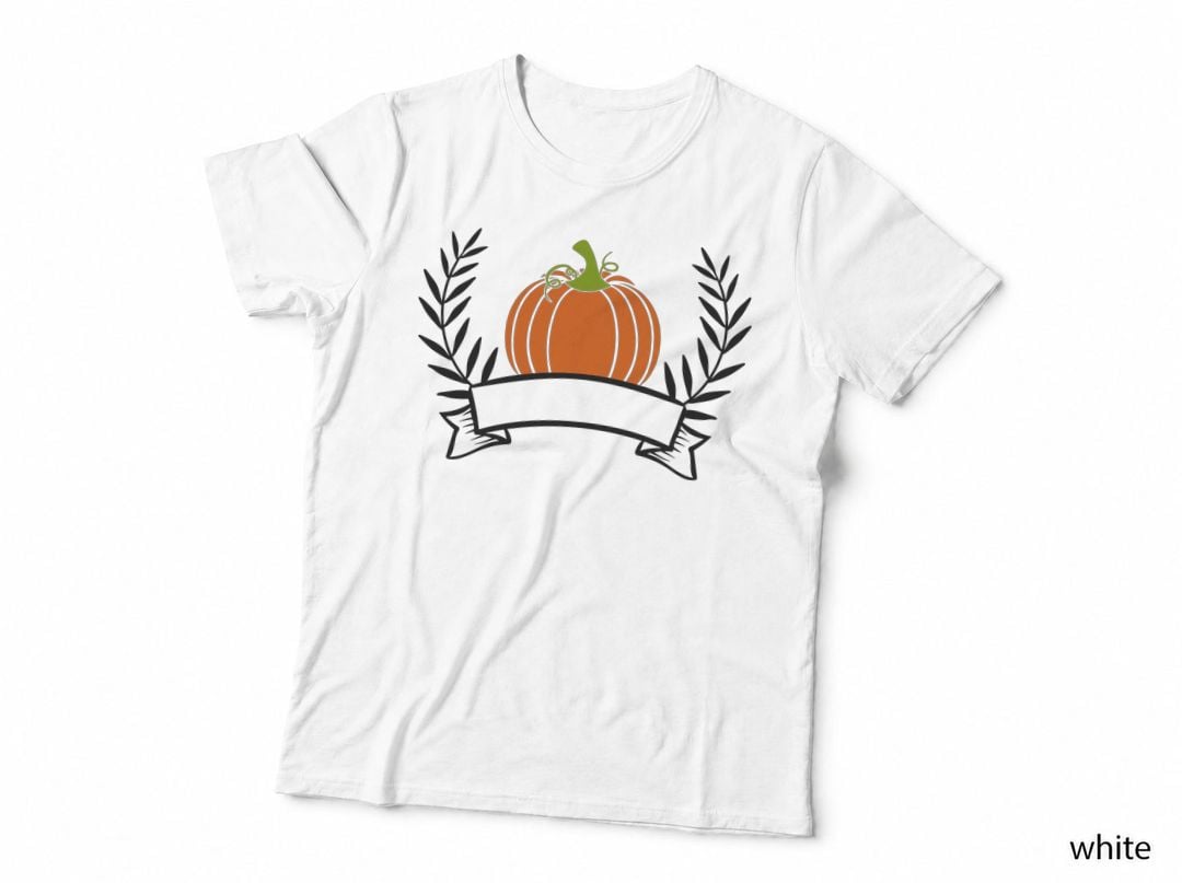 Outlined Pumpkin with Green Stem Fall T-Shirt, Autumn Season Graphic Tee