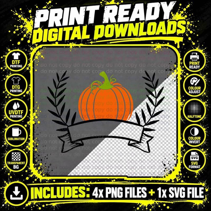 Outlined Pumpkin with Green Stem Fall T-Shirt Png SVG Digital Bundle