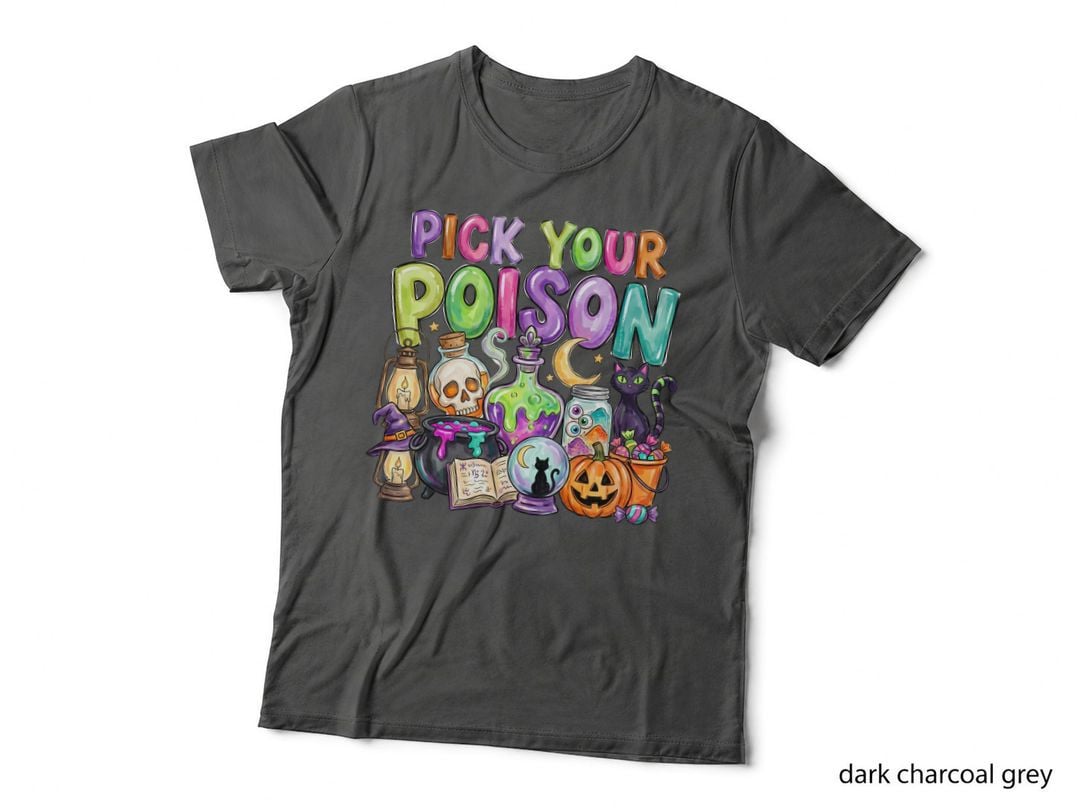 Pick Your Poison Halloween T-Shirt, Witch Potion Magic Cauldron Spooky Tee