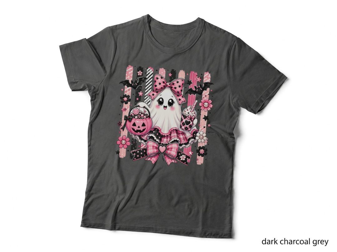 Pink Ghost with Candy Halloween T-Shirt, Spooky Season Graphic Tee