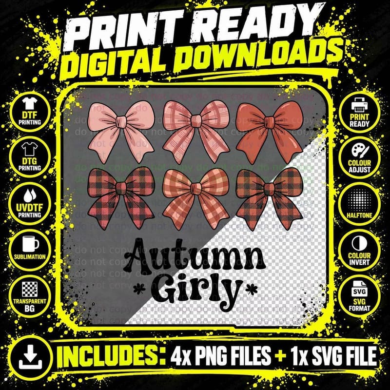 Plaid Bows Autumn Pattern Fall T-Shirt Png SVG Digital Bundle