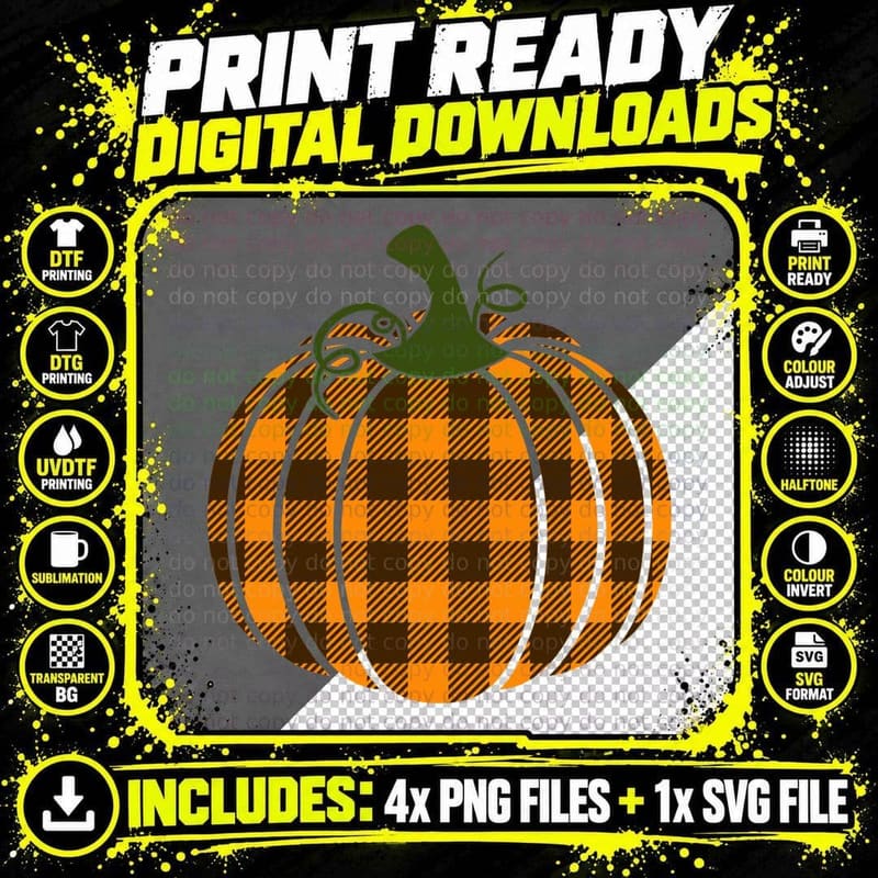 Plaid Pumpkin Green Vines Fall T-Shirt Png SVG Digital Bundle
