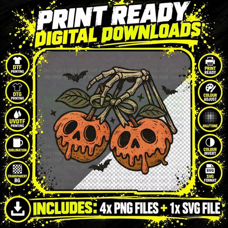 Poisoned Apples Skeletal Hand Halloween T-Shirt Png SVG Digital Bundle