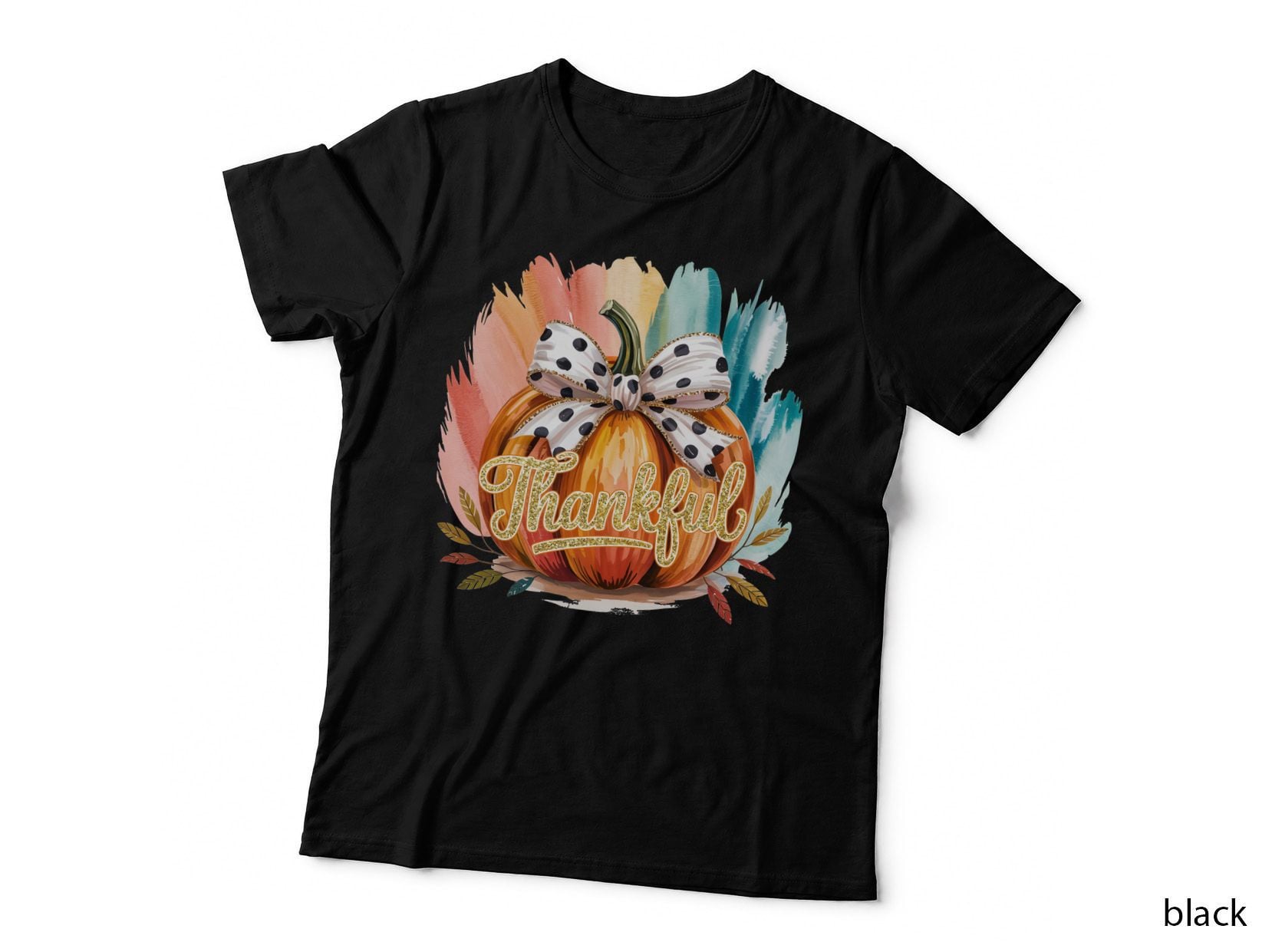 Polka Dot Pumpkin Detailed Fall T-Shirt, Autumn Season Graphic Tee