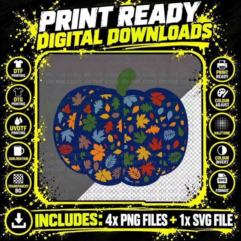 Pumpkin Apple Autumn Leaves Fall T-Shirt Png SVG Digital Bundle