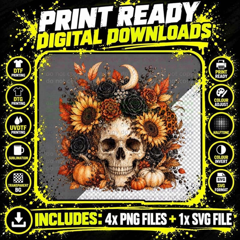 Pumpkin Bow Flowers Wreath Fall T-Shirt Png SVG Digital Bundle