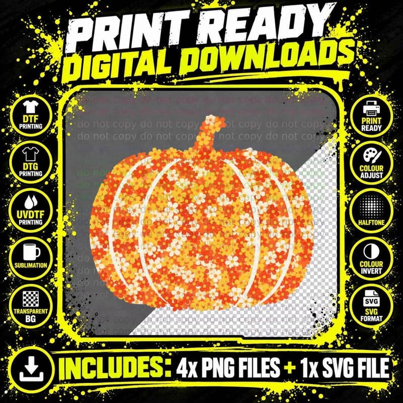 Pumpkin Completely Filled with Flowers Fall T-Shirt Png SVG Digital Bundle