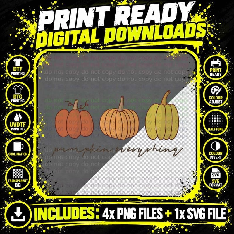 Pumpkin Everything Fall T-Shirt, Three Pumpkins Color Png SVG Digital Bundle
