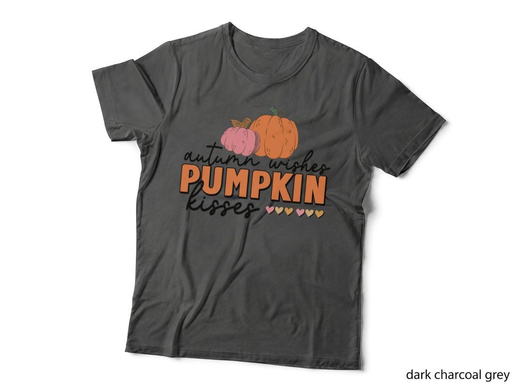 Pumpkin Fall T-Shirt, Pink Orange Pumpkins with Hearts Autumn Tee