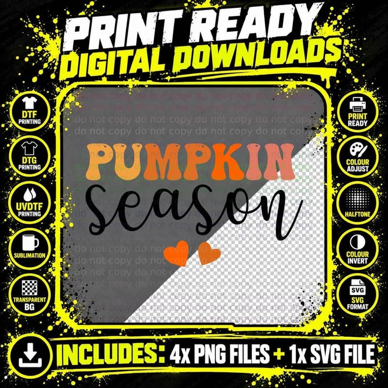 Pumpkin Fall T-Shirt, Pumpkin Text Orange Hearts Autumn Png SVG Digital Bundle