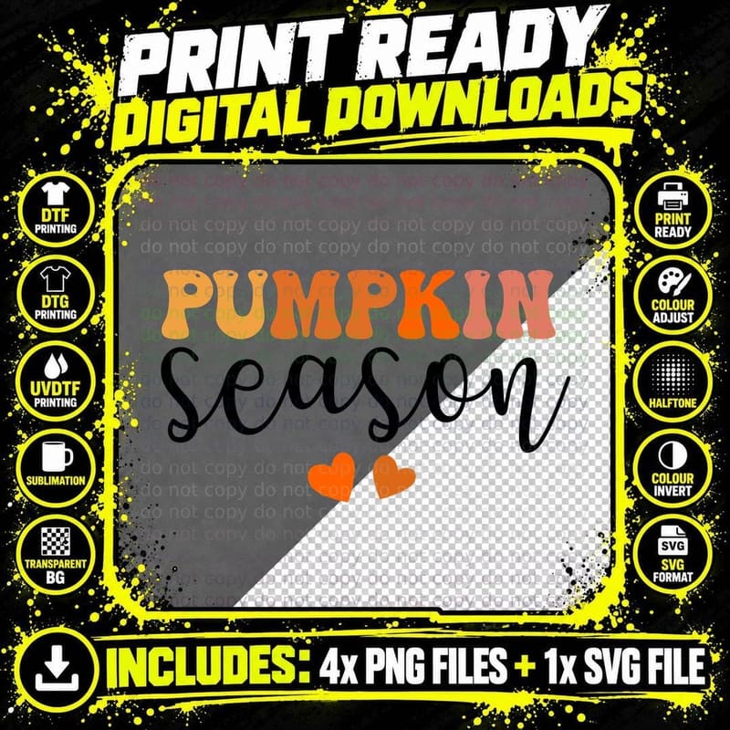 Pumpkin Fall T-Shirt, Pumpkin with Hearts Simple Autumn Png SVG Digital Bundle