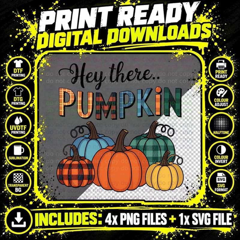 Pumpkin Fall T-Shirt, Pumpkins Plaid Color Blocks Autumn Png SVG Digital Bundle