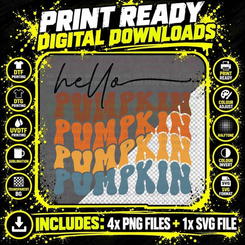 Pumpkin Fall T-Shirt, Stacked Pumpkin Word Text Autumn Png SVG Digital Bundle