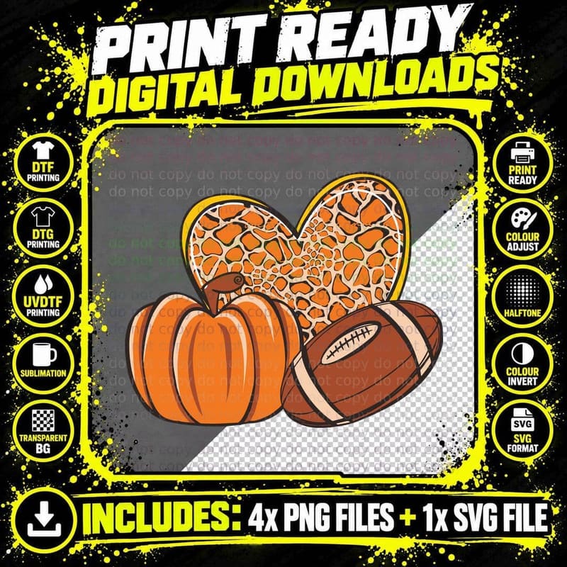 Pumpkin Football Giraffe Heart Football T-Shirt Png SVG Digital Bundle