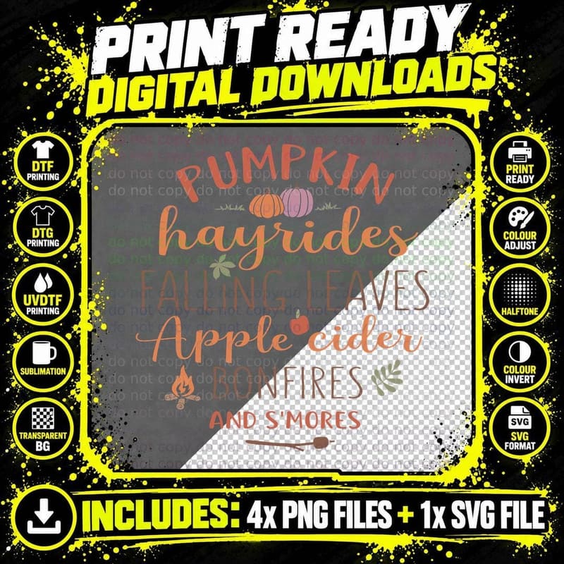 Pumpkin Hayrides Falling Leaves Apple Cider Bonfires and Png SVG Digital Bundle