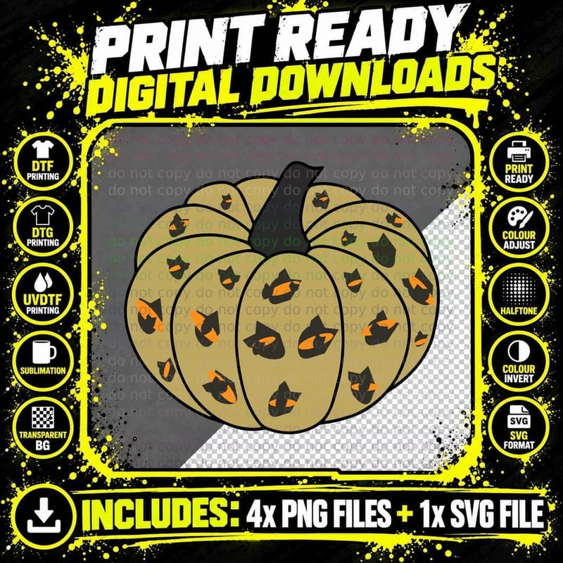 Pumpkin Jack-O-Lantern Pattern Fall T-Shirt Png SVG Digital Bundle