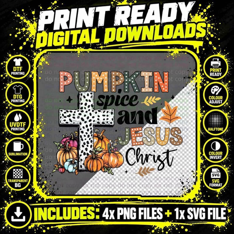 Pumpkin Jesus Christ Fall T-Shirt, Patchwork Letters Png SVG Digital Bundle