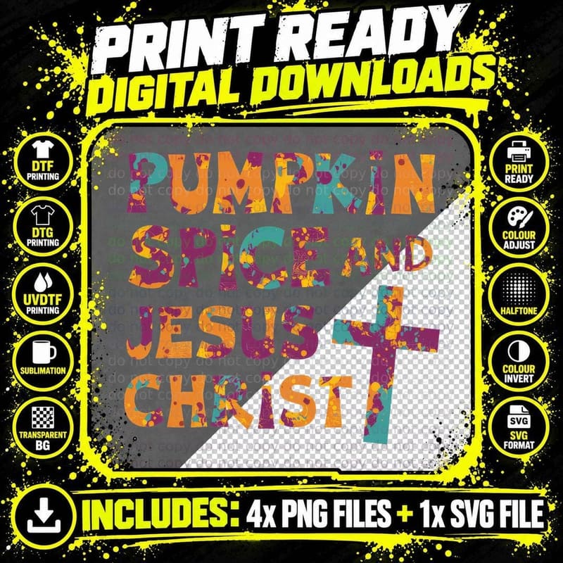 Pumpkin Jesus Christ Fall T-Shirt, Religious Cross with Png SVG Digital Bundle