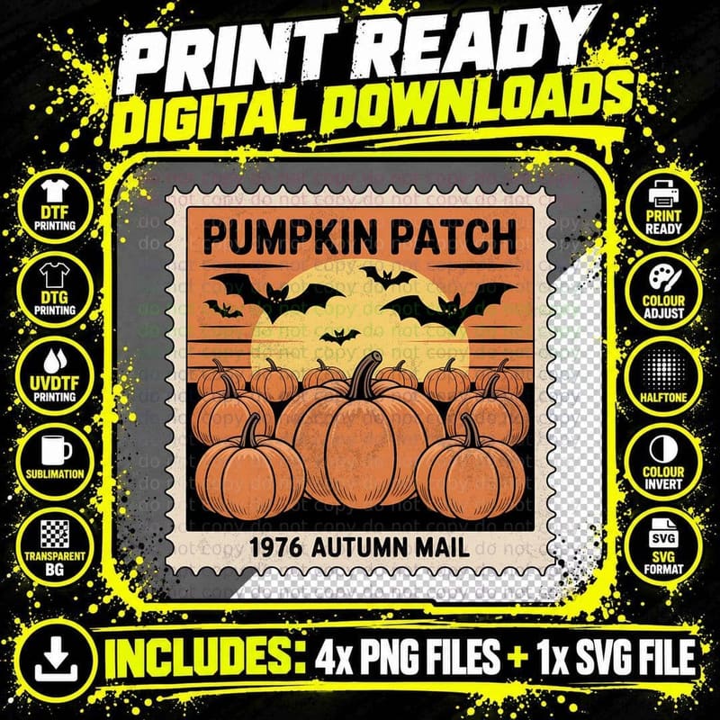 Pumpkin Patch 1976 Autumn Mail Fall T-Shirt Png SVG Digital Bundle