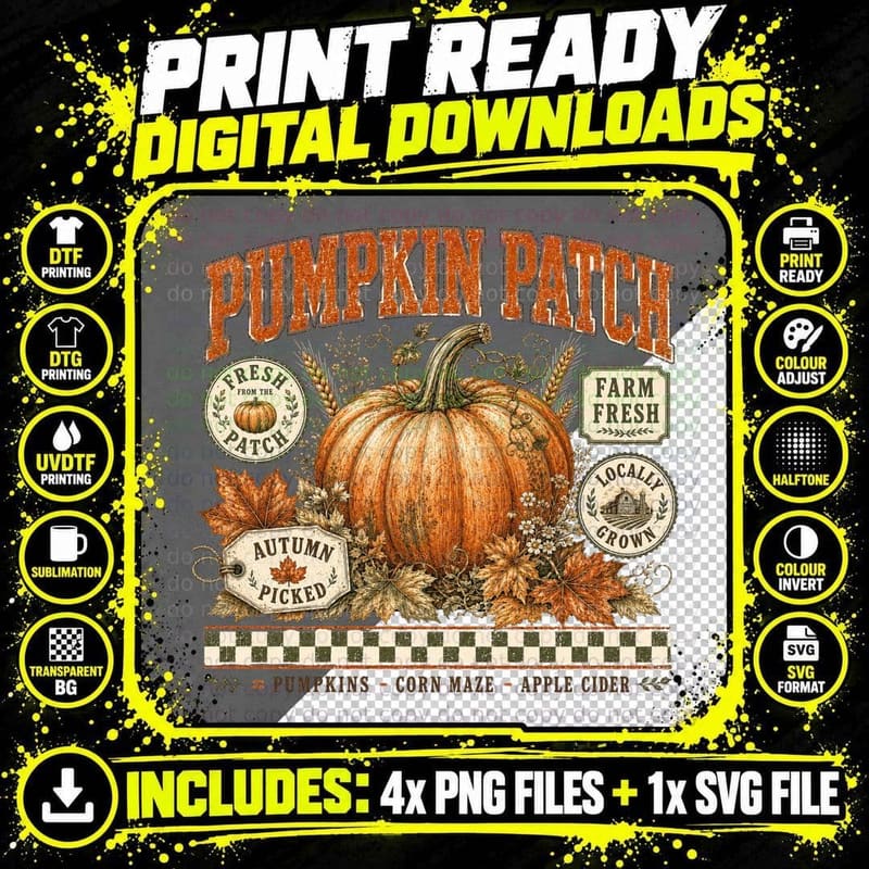 Pumpkin Patch Farm Fresh Locally Grown Autumn Picked Png SVG Digital Bundle