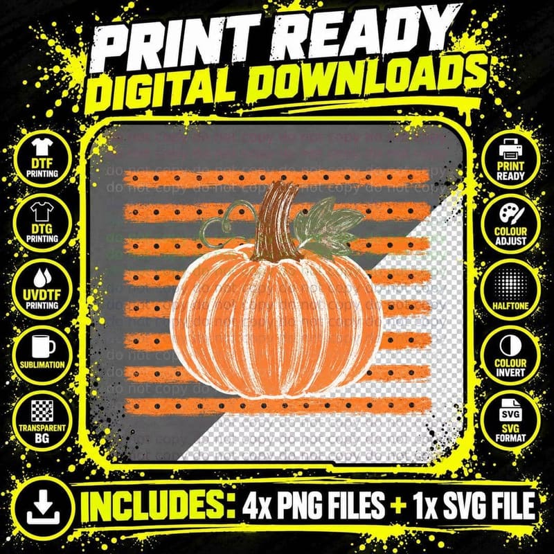 Pumpkin Polka Dots Striped Background Fall T-Shirt Png SVG Digital Bundle