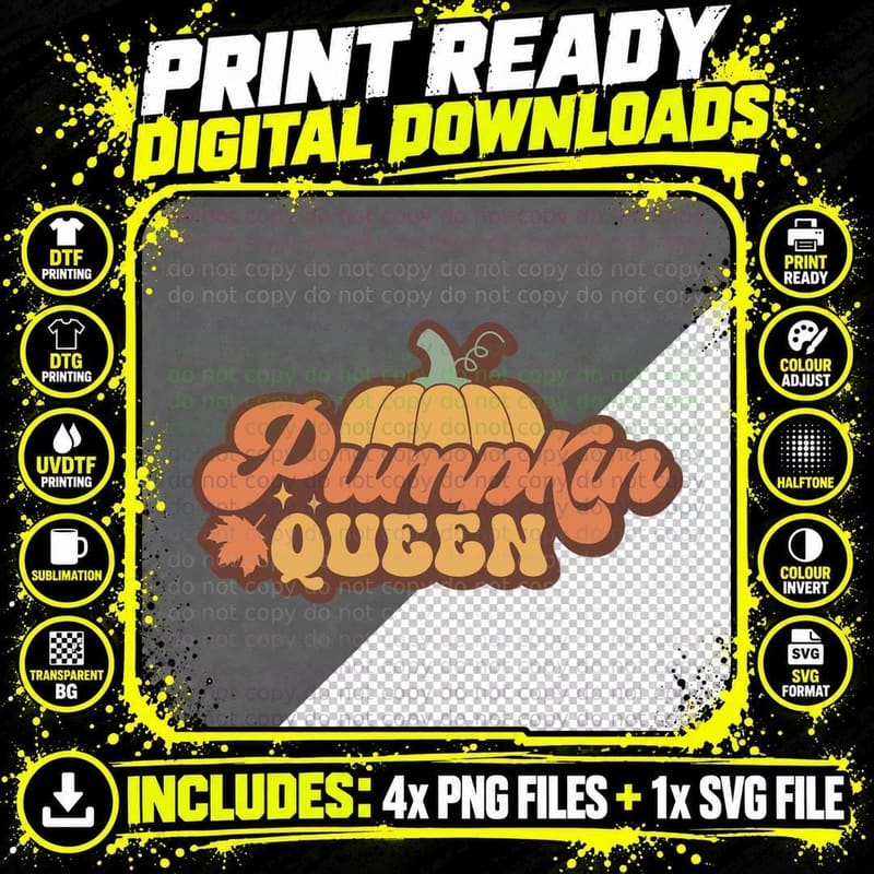 Pumpkin Queen Fall T-Shirt, Pumpkin Queen Graphic Autumn Png SVG Digital Bundle